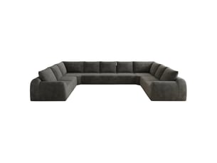 Canapé panoramique en u modulaire sans montage 9 places avec assise en mousse, en tissu chenille gris foncé
