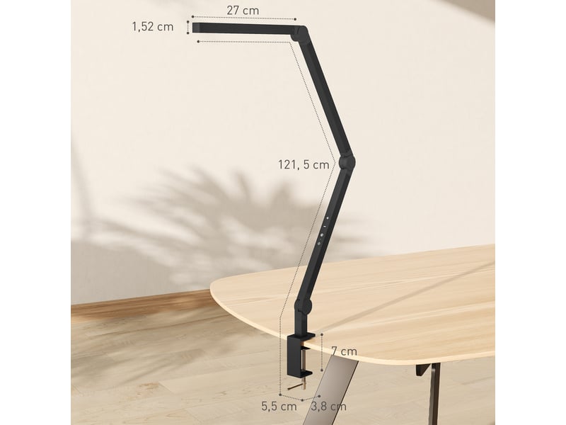  Lampe de bureau. Luminosité et couleur réglables. Pince en métal. 96 led. Noire.  - Conforama D