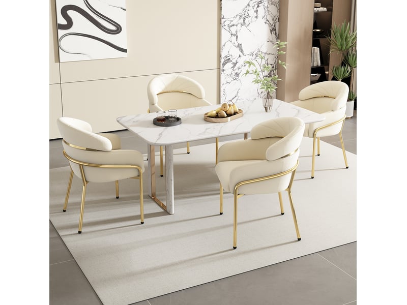  Lot de 4 chaises salle à manger 53x45x79 cm, design chic, dossier haut avec accoudoirs, structure métal, beige  - Conforama B