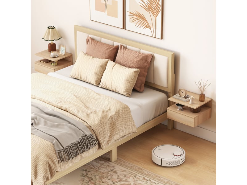  Lot de 2 tables de chevet murales, tables de nuit suspendues avec tiroir, étagère ouverte, 35x32x22,5cm, chêne  - Conforama D