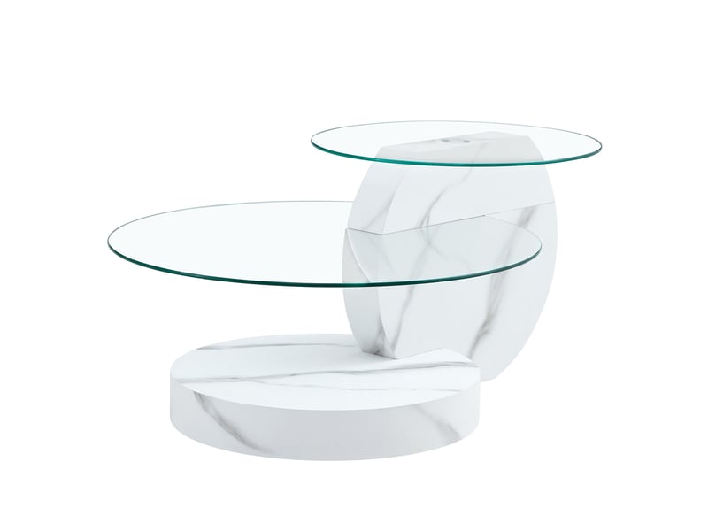  Table basse design verre sécurité 2 niveaux mdf blanc effet marbre  - Conforama A