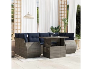 Vidaxl ensemble de canapé de jardin 7 pcs avec coussins gris résine tressée