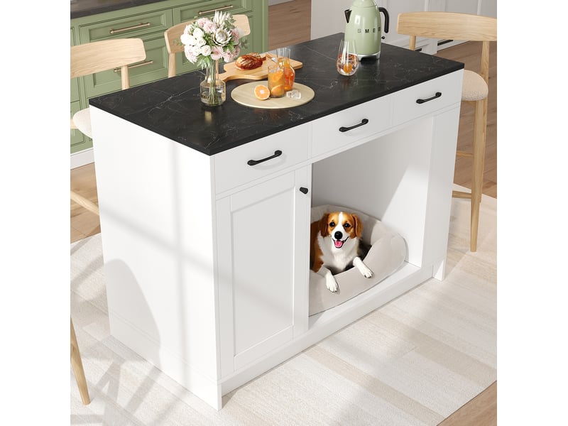  Îlot de cuisine 120x60x90 cm 3 tiroirs mdf blanc  - Conforama E