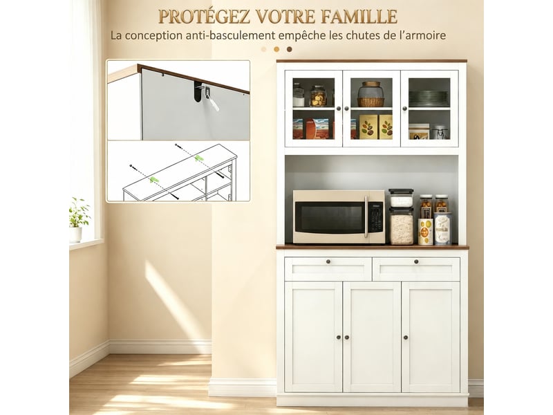 Meuble de cuisine muvano, vaisselier avec portes vitrées, blanc et décor chêne, 100 × 40 × 180 cm - Conforama D