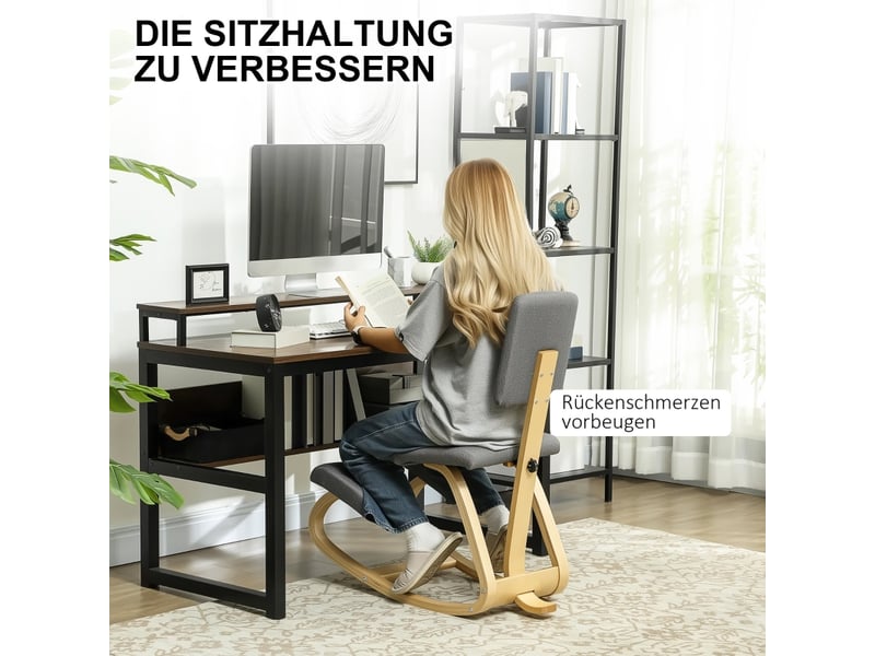  Chaise ergonomique à genoux,84x51x93 cm,avec bascule,polyester,gris  - Conforama E