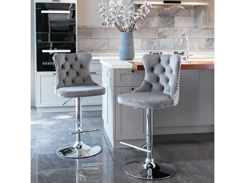  Tabourets de bar pivotants de1712gy gris réglables 25-33 pouces lot de 2 avec base chrome capitonnée  - Conforama B