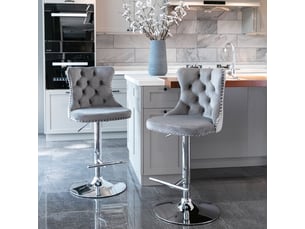 Tabourets de bar pivotants de1712gy gris réglables 25-33 pouces lot de 2 avec base chrome capitonnée