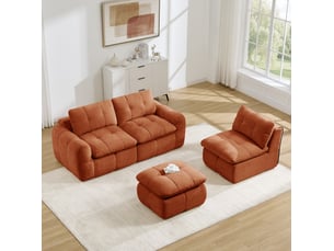 Canapé modulable d'angle 3 places 264x160x68 cm avec pouf en chenille orange