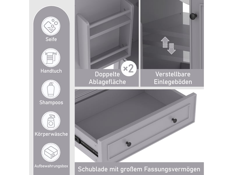 Meuble vasque sur pied gris, 76 x 46 x 87 cm, en mdf et céramique, avec pieds en bois massif et vasque intégrée  - Conforama D