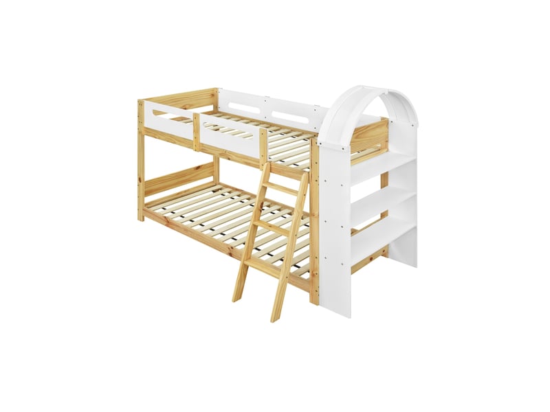  Lit superposé 2 × 90 × 200 cm avec étagère 3 niveaux et échelle, blancnaturel IKSETERA TRADING LTD - Conforama W