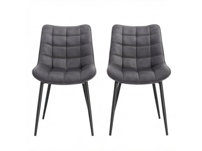 Lot de 2 chaises de salle à manger avec dossier ergonomique et patins antidérapants, en velours gris foncé  - Conforama A