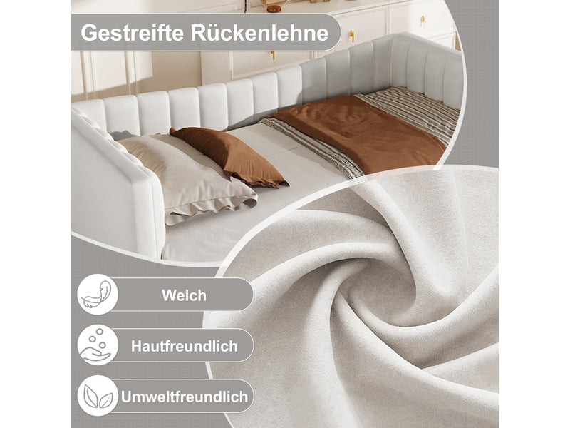  Lit banquette velours blanc lit gigogne 90x200 extensible 180x200 avec roulettes  - Conforama D