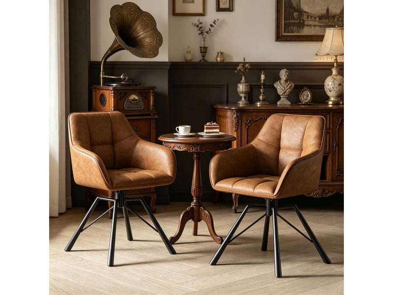  Chaises de salle à manger pivotantes 360° avec accoudoirs  - simili cuir marron clair 58,5 × 82,5 × 54,5 cm  - Conforama C
