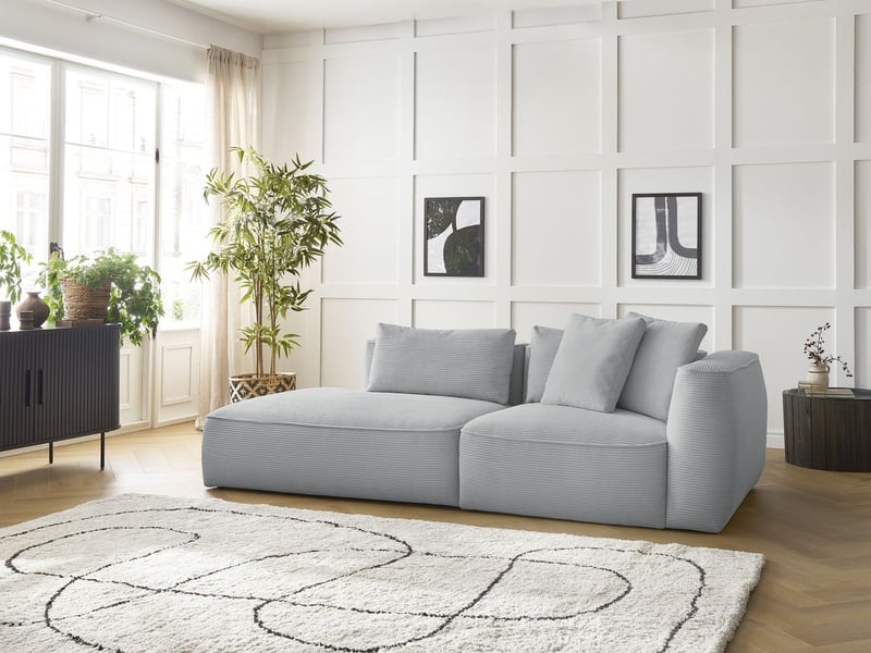 Bobochic canapé droit fixe 3 places leopold velours côtelé gris clair accoudoir droit LEOPOLD - Conforama D