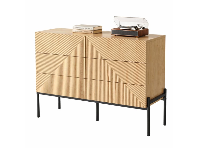  Buffet bas 6 tiroirs – mdf naturel à relief géométrique – 115,5 x 38 x 75 cm  - Conforama A