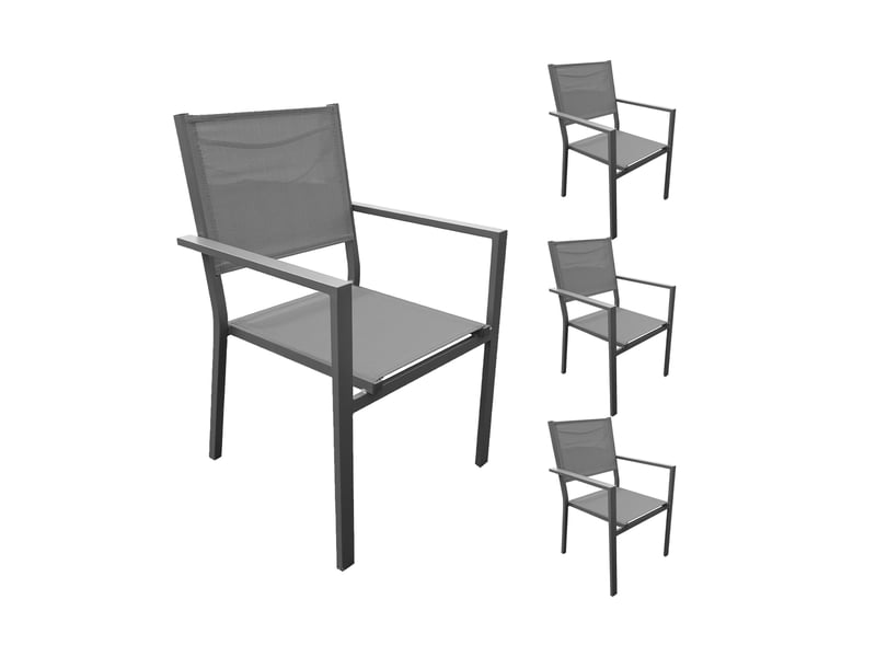 Lot de 4 fauteuils en aluminium et textilène coloris gris  - Conforama B