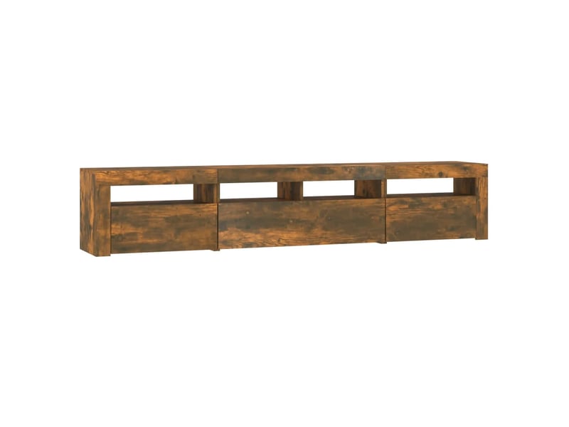  Meuble tv - banc tv - meuble de rangement avec lumières led chêne fumé 210x35x40 cm  - Conforama D