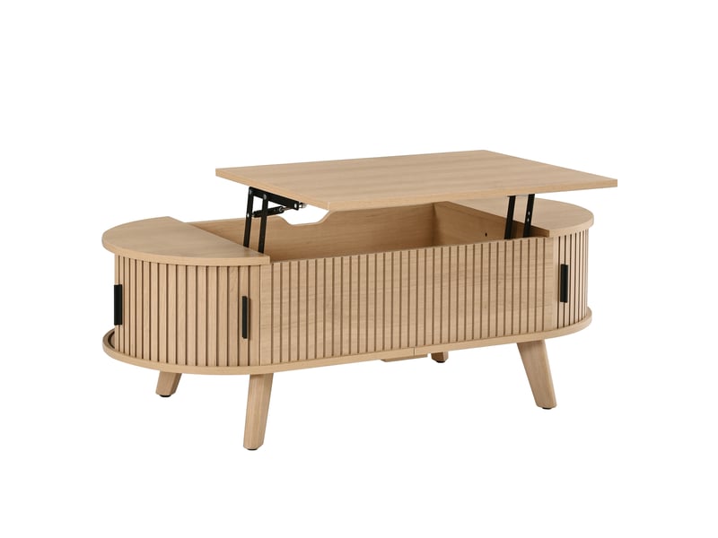  Table basse relevable ovale 110x50 cm – naturel – plateau hydraulique, rangement et portes coulissantes  - Conforama D