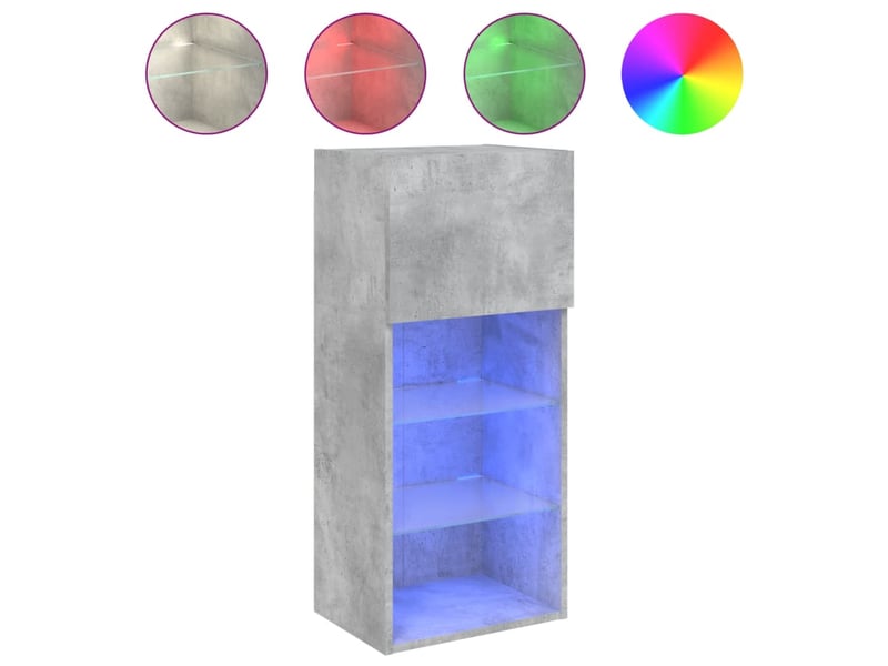  Meuble tv - banc tv - meuble de rangement avec lumières led gris béton 40,5x30x90 cm  - Conforama A