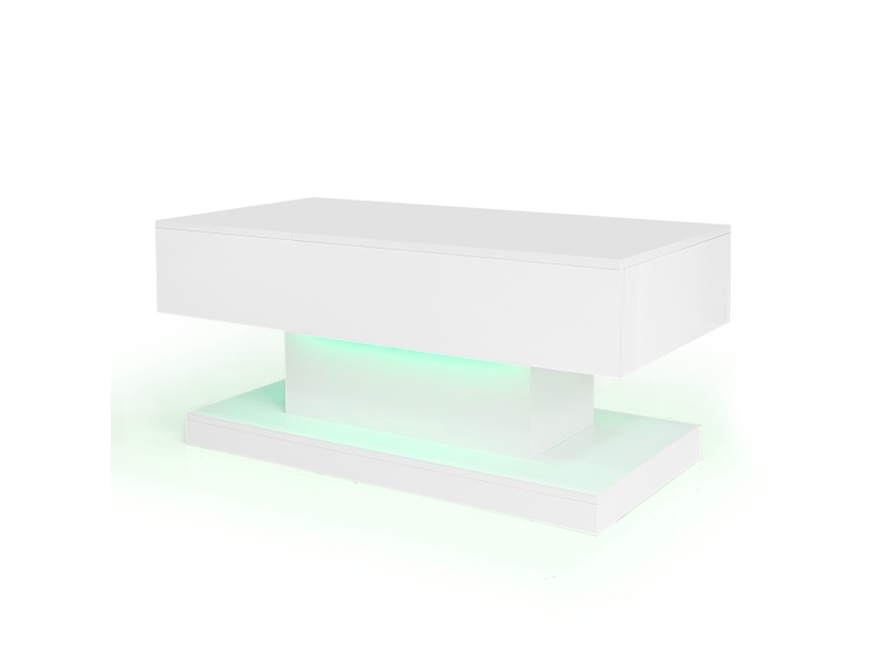  Table basse relevable avec 2 plateaux, plateau coulissant, led et rangement, finition brillante, 100×50×45 cm - uvrion  - Conforama A