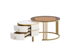 Table basse, 70x70x45 cm, brun, 2-en-1, 2 tiroirs, style luxueux, design moderne et fonctionnel pour salon