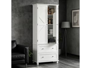 Buffet de cuisine blanc 80x39,5x184,5 cm avec 2 portes et 2 tiroirs