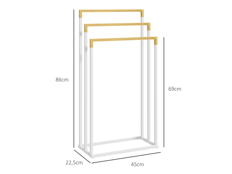  Porte-serviettes en bambou et acier sur pieds avec 3 barres support pour serviette blanc et naturel 45 x 22,5 x 86 cm  - Conforama C