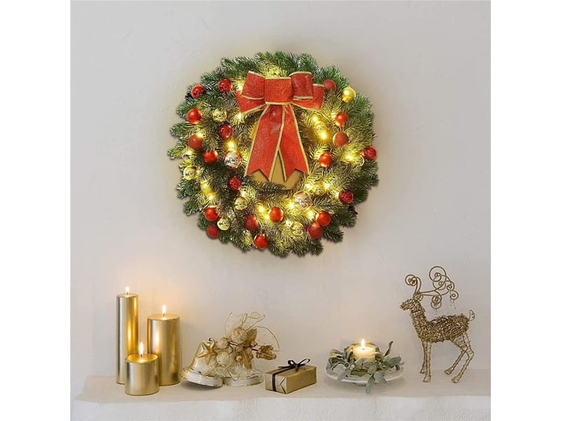  Couronne de noël 40cm avec guirlande led à pile – décoration suspendue pour porte d'entrée (piles non incluses)  - Conforama D