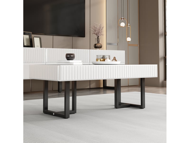  Table basse design 110x50,5x41 cm, plateau noir laqué, noir et coloris blanc, structure en mdf + panneau de particules  - Conforama D
