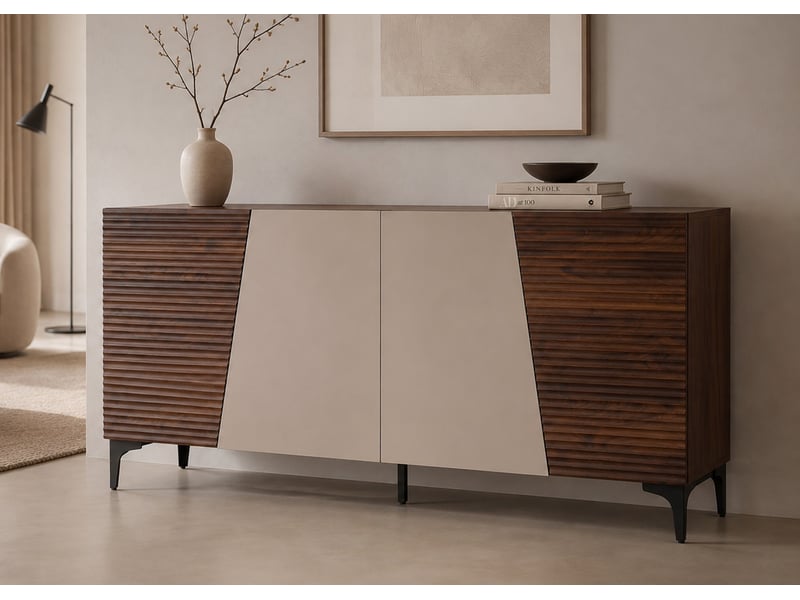Buffet hwc-q83, commode, portes à structure 3d, compartiments de rangement, mdf mélaminé, 80 x 160 x 42 cm - aspect noyer - Conforama B
