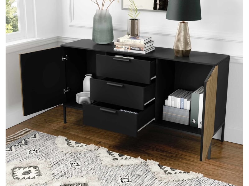  Savanna - buffet bas - effet bois et noir - 3 tiroirs et 2 portes - 150 cm - best mobilier - noir et bois SAVANNA - Conforama D