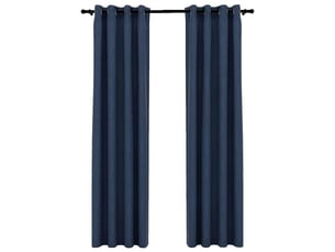 Lot de 2 rideaux occultants, rideaux black-out aspect lin avec œillets bleu 140x245cm cf44521