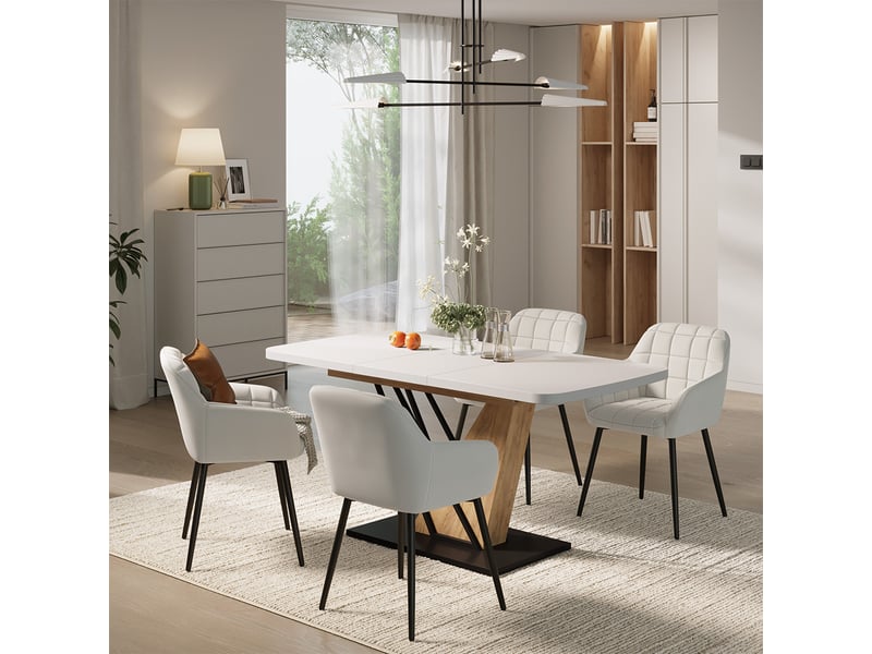 Vicco ensemble de table à manger, blancchêne de force doré, 120x80cm avec 4 chaises de salle à manger - Conforama C