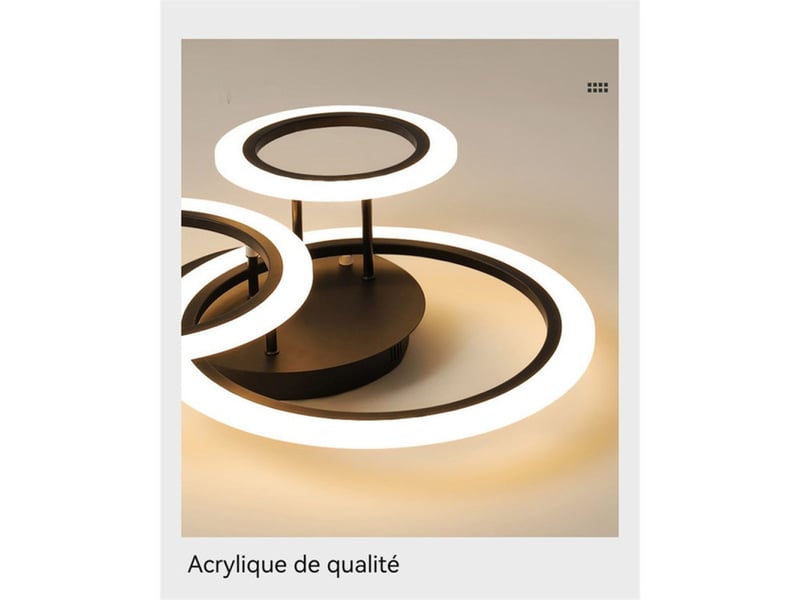  Plafonnier led cercle 45w 55 cm 3 anneaux noir mat dimmable cct 400289_AACLZ07238_6_DROPFR - Conforama D