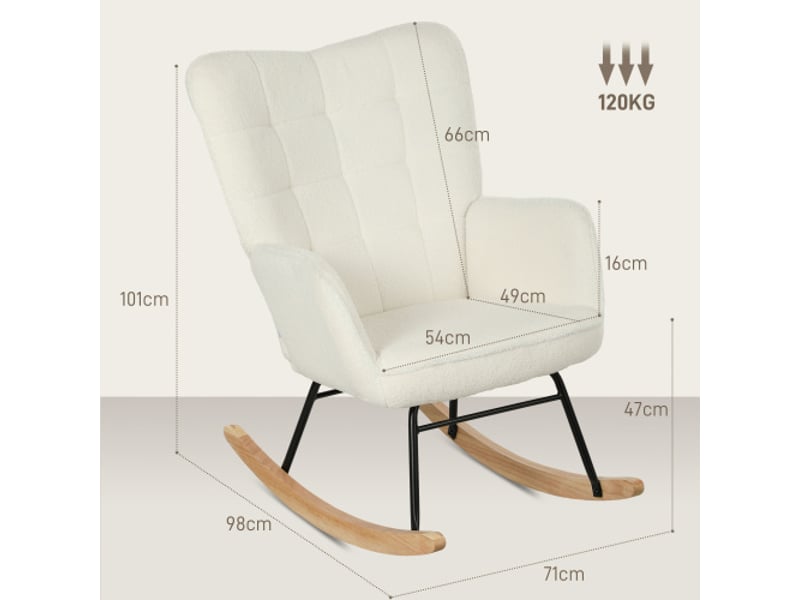  Fauteuil à bascule - aspect polaire berbère, avec patins en bois - capacité de charge max 120 kg - blanc  - Conforama E