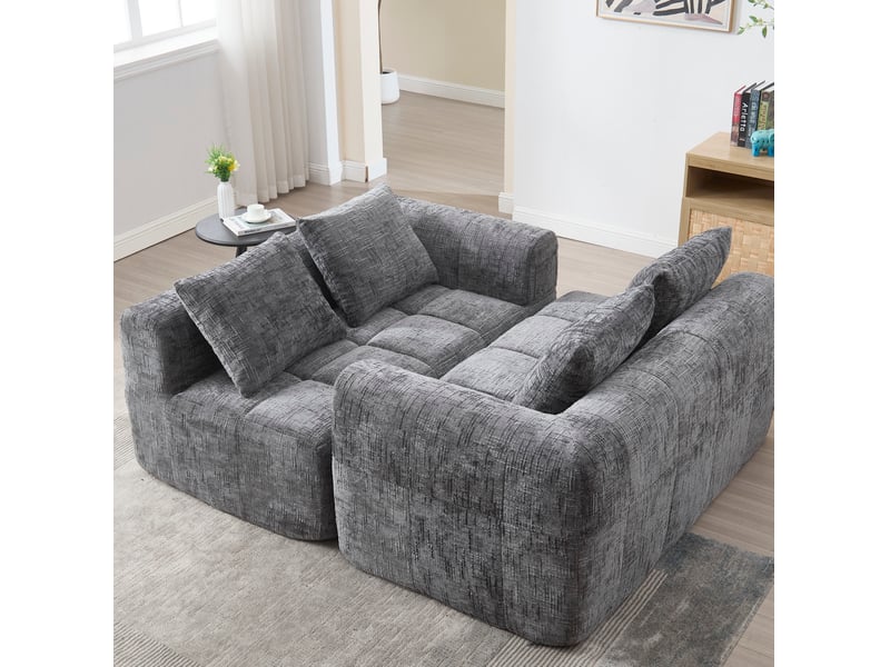 Canapé droit fixe 2 places en tissu gris avec poches latérales, confort moelleux pour votre salon moderne - Conforama E