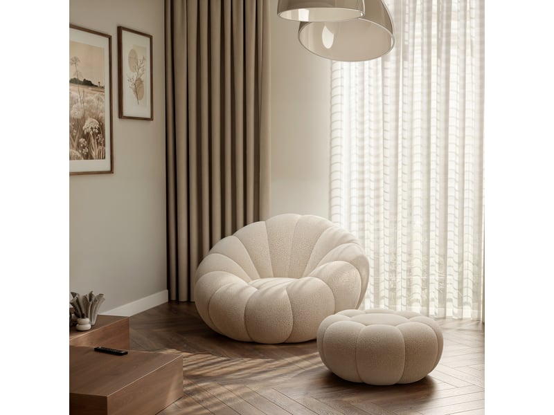 Fauteuil pivotant eclipse - avec repose-pieds - moderne - tissu bouclé - beige ECLIPSE - Conforama D