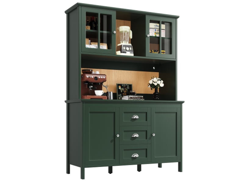  Armoire haute de cuisine verte 120x40x179 cm – buffets, portes en verre brun, éclairage led intégré  - Conforama D