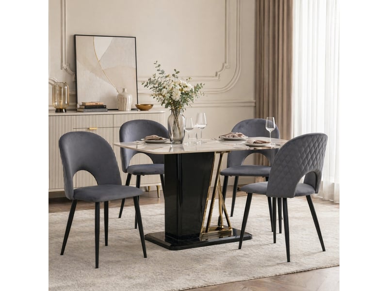 Lot de 4 chaises de salle à manger,47x44x84 cm,avec pieds réglables,velours,gris - Conforama B