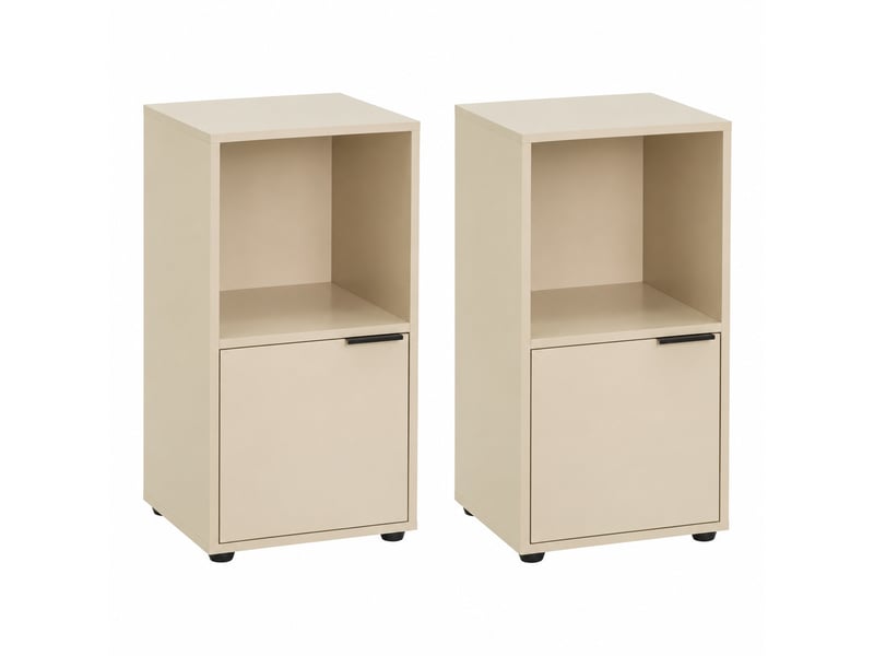  Lot de 2 table de chevet meuble de rangement à 1 niche et 1 porte, coloris greige - longueur 31 x profondeur 29 x hauteur 61 cm  - Conforama A