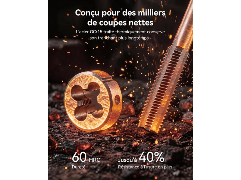 Coffret de tarauds et filières métriques 40 pièces, kit d'outillage de filetage et réparation de filetages avec clés - Conforama C