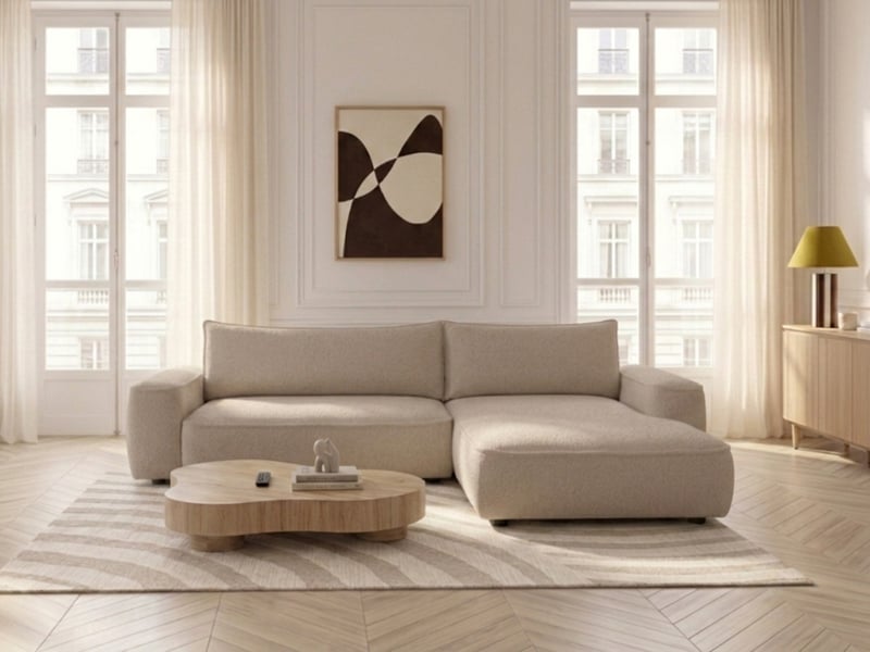 Bobochic canapé d'angle réversible convertible honore tissu chenille beige HONORE - Conforama C