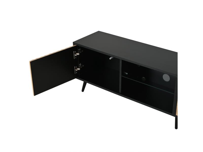  Meuble tv led 175 cm pour salon, 3 portes, 6 peids, bois naturel et noir, pour téléviseur jusqu’à 70 pouces  - Conforama R