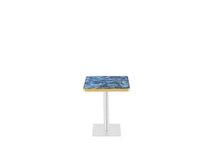 Table à manger carrée,60x60x74 cm,avec piètement métal,mdf,bleu effet marbre