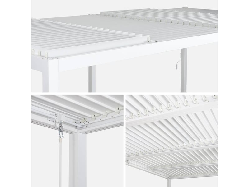  Pergola bioclimatique aluminium et acier 3x6m lames orientables + 4 stores 3m palace blanc  - Conforama E