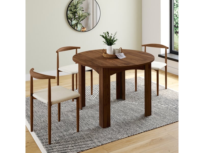 Table à manger extensible ronde dona 4-8 personnes noyer 110-150 cm  - Conforama D