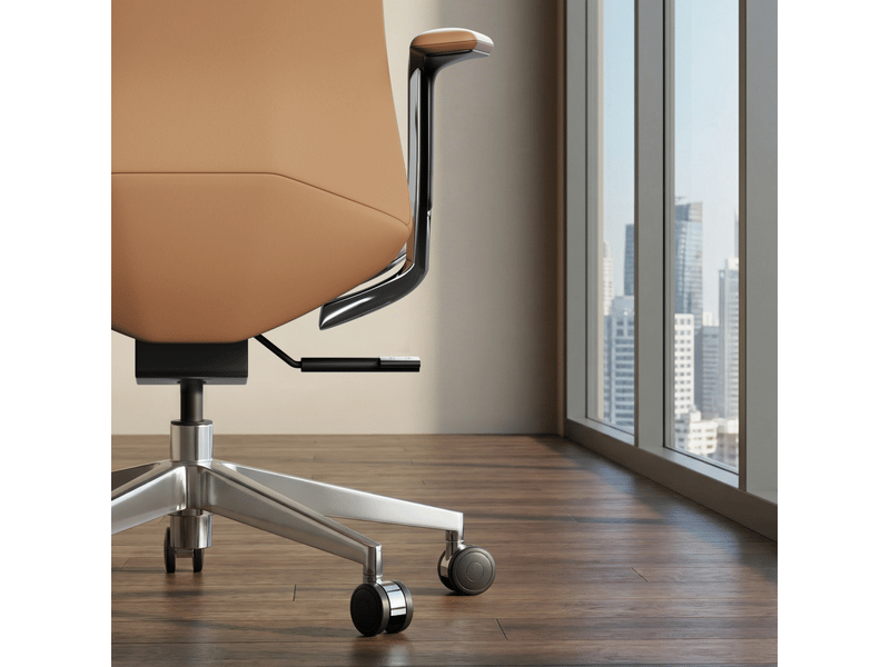 Chaise de bureau en cuir marron à dossier mi-haut, inclinable jusqu’à 127°, base aluminium, pour le travail - Conforama D