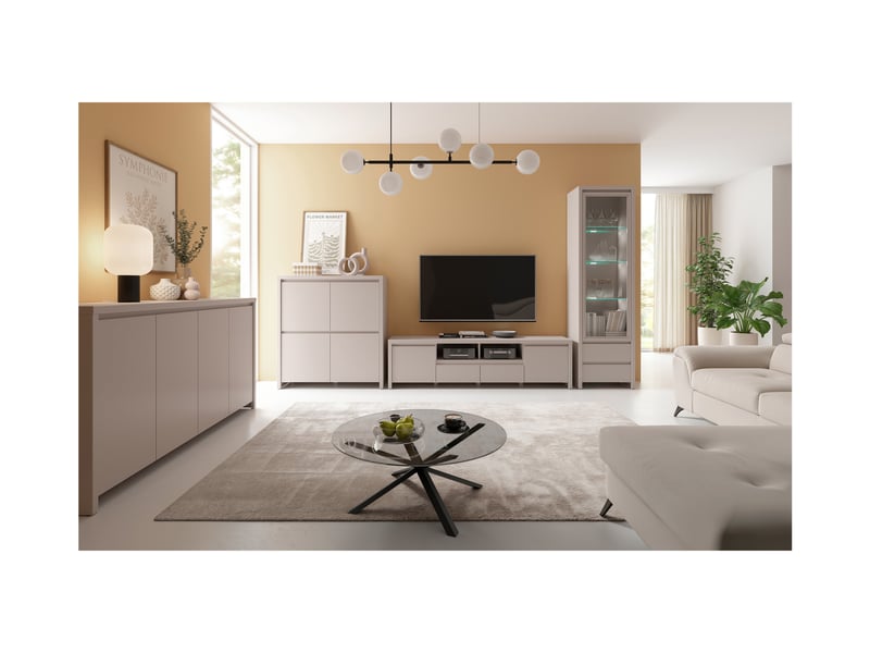  Meuble tv avec 2 portes et 2 tiroirs coloris cachemire - longueur 182 x profondeur 40 x hauteur 49 cm  - Conforama C