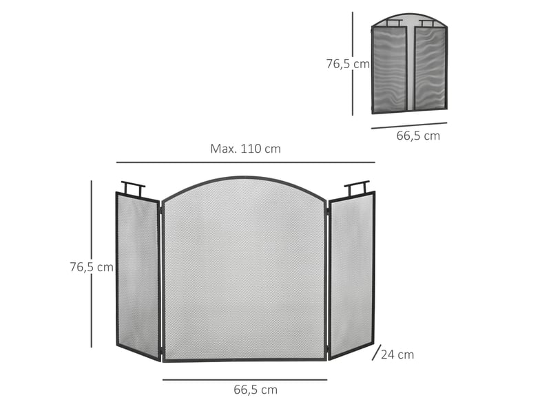  Pare-feu pour cheminée ou poêle – pare-feu pliable en 3 parties – dimensions : 110 cm (l) x 24 cm (p) x 76,5 cm (h) – acier noir  - Conforama E