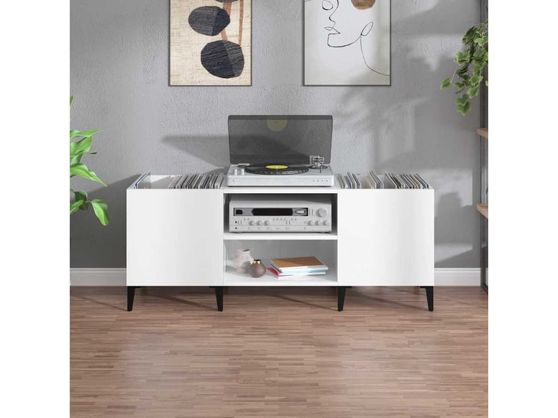  Armoire à disques, armoire de rangement blanc brillant 121x38x48 cm bois d'ingénierie  - Conforama C